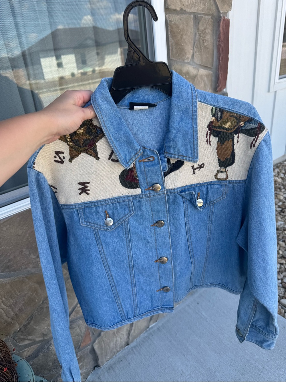 Light Blue Denim Jacket with Southwestern Embroidered Yoke